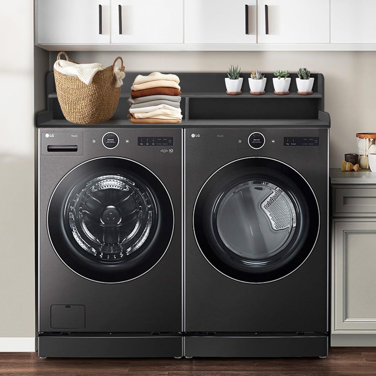 Royxen Laundry Countertop with Storage Universal Fit, Washer and Dryer Countertop with Shelf, Laundry Room Storage, 2-Tier Shelf (Black)