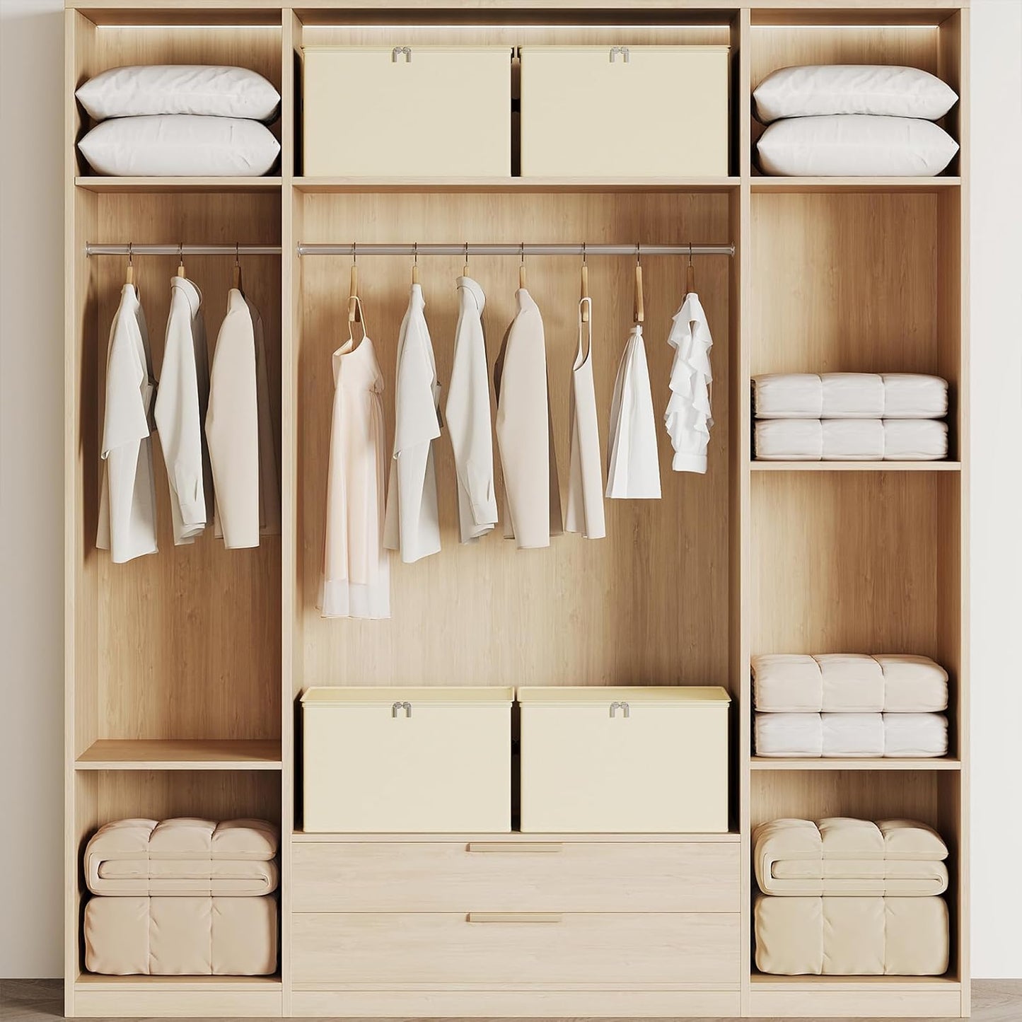 Large Clothes Storage Bins with Sturdy Frame, Foldable Clothing Organizer Box, Sweater Storage Cube with Lids and Zipper, Fabric Bedding Storage Bags for Blankets, Seasonal Clothes, Comforter
