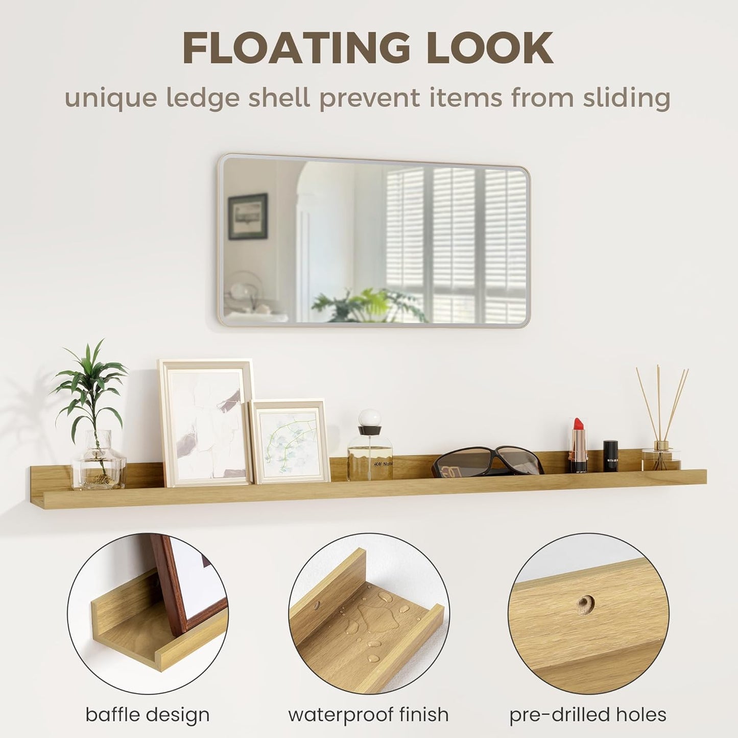 Axeman Oak Floating Shelves | 48 Inch Picture Ledge Shelf Set of 2 | Rustic Oak Picture Shelf for Wall with Ledge | Floating Shelves with Lip | Photo Ledge Shelves