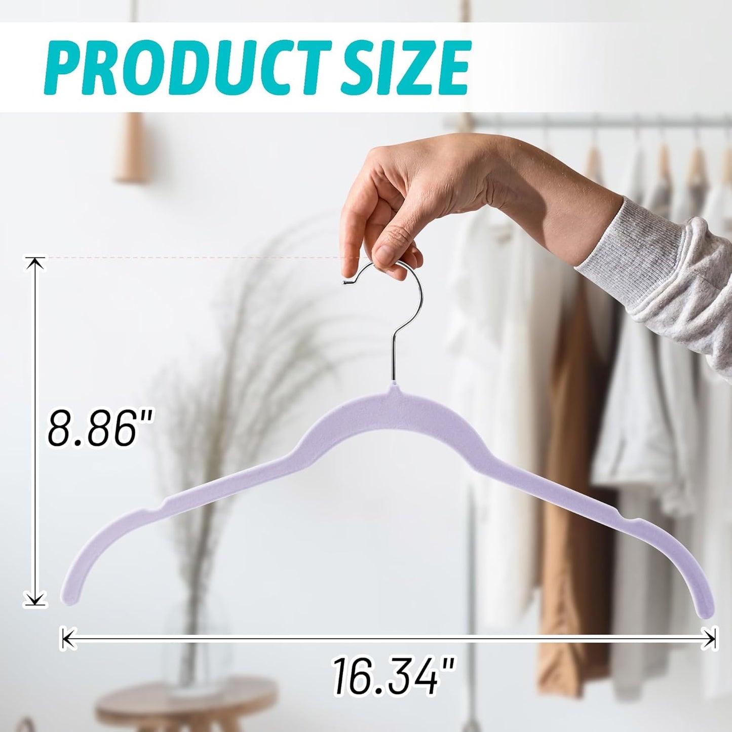 Velvet Hangers 50 Pack ā Slim Non-Slip Flocked Hangers with 360° Swivel Hook, Space-Saving Closet Organizer for Dresses, Coats, Blouses(Purple)