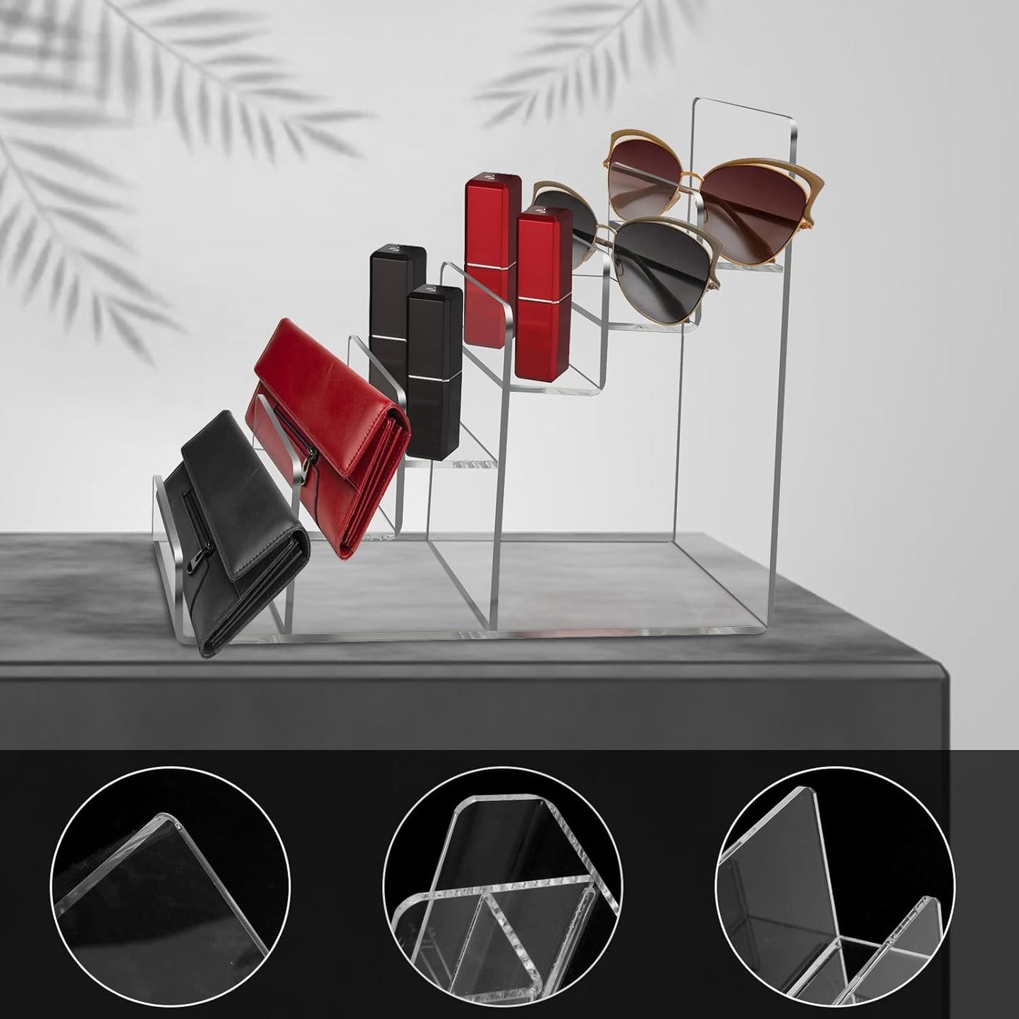 Acrylic Wallet Display Stand Purse Handbag Organizer, Clear Jewelry Riser Display Stand Purse Display Rack, Acrylic Display Shelf for Cosmetic Perfume Jewelry Sunglasses Handbag (2 PCS-6 Tier)