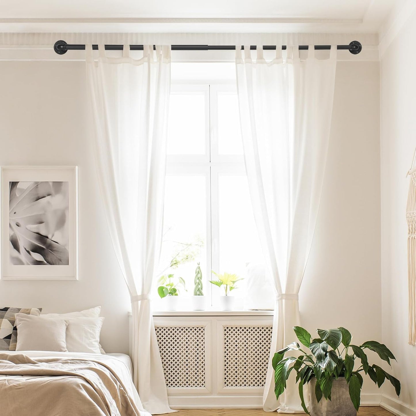 1-Inch Black Curtain Rod - 32 to 86 Inch, Suitable for Windows 48 to 86 Inch, Indoor/Outdoor, Ceiling or Wall Mounted