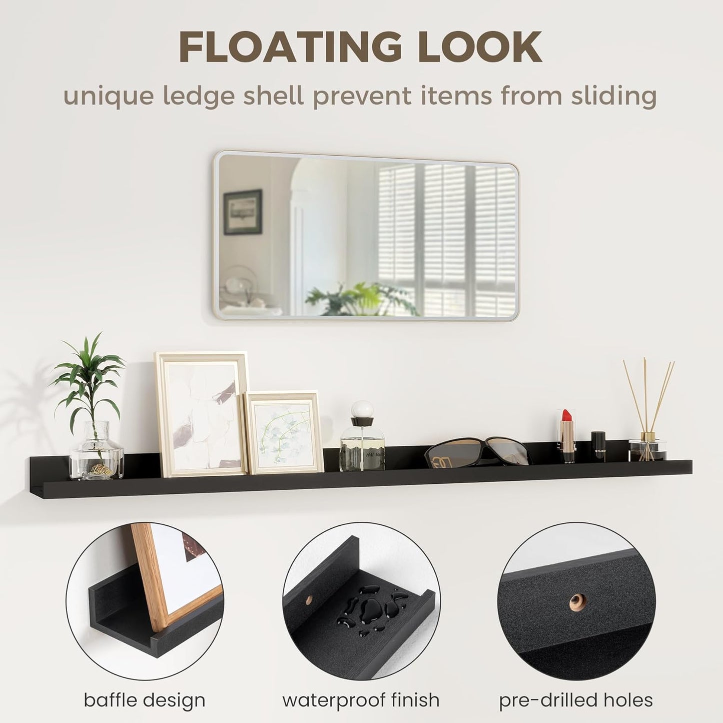 Axeman 48 Inch Black Floating Shelves for Wall | Picture Ledge Shelf Set of 2 | Rustic Picture Shelf for Wall with Ledge | Floating Shelves with Lip | Photo Ledge Shelves for Books Album Records