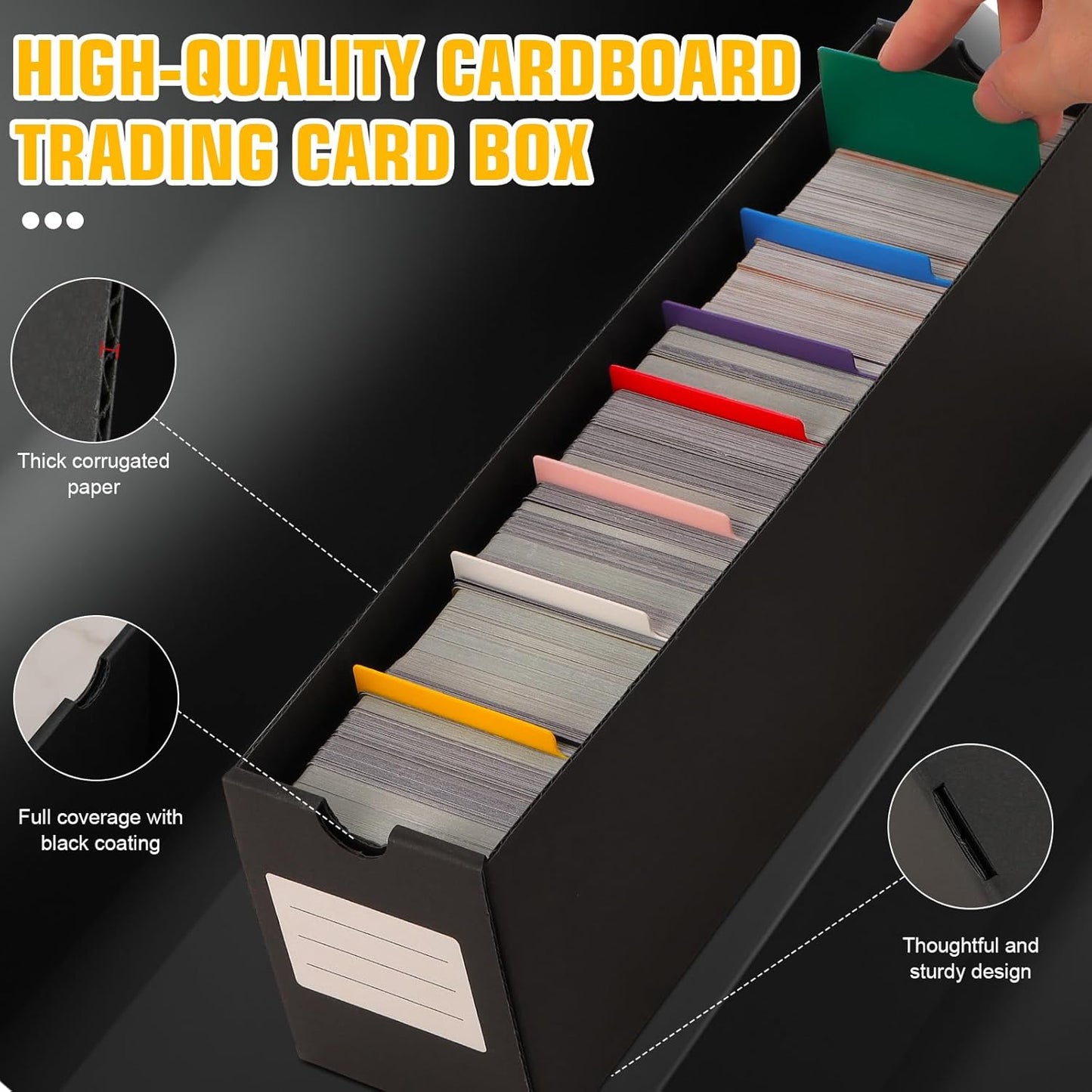 Trading Card Storage Box, Includes 9-600 CT Boxes & 48 Card Dividers, 9000+ Trading Card Organizer for Collectible Card Games, for TCG, YGO, MTG, PTCG, Baseball Cards, with Labels & Tapes