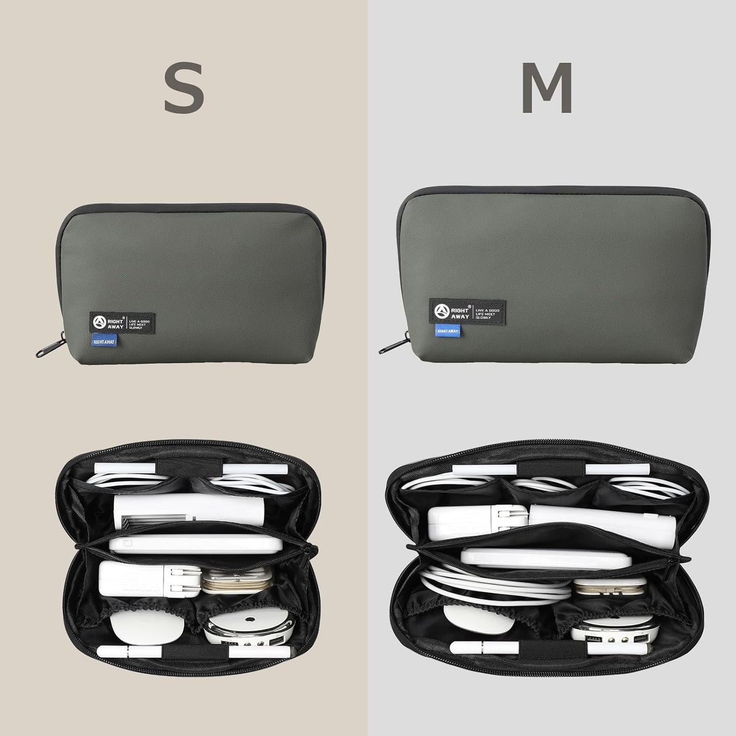 RIGHT AWAY Travel Tech Pouch,Waterproof Cord Case,Electronics Organizer Travel Case,Cable Organizer Storage Bag For Phone, Charger, Accessories(Dark Green)