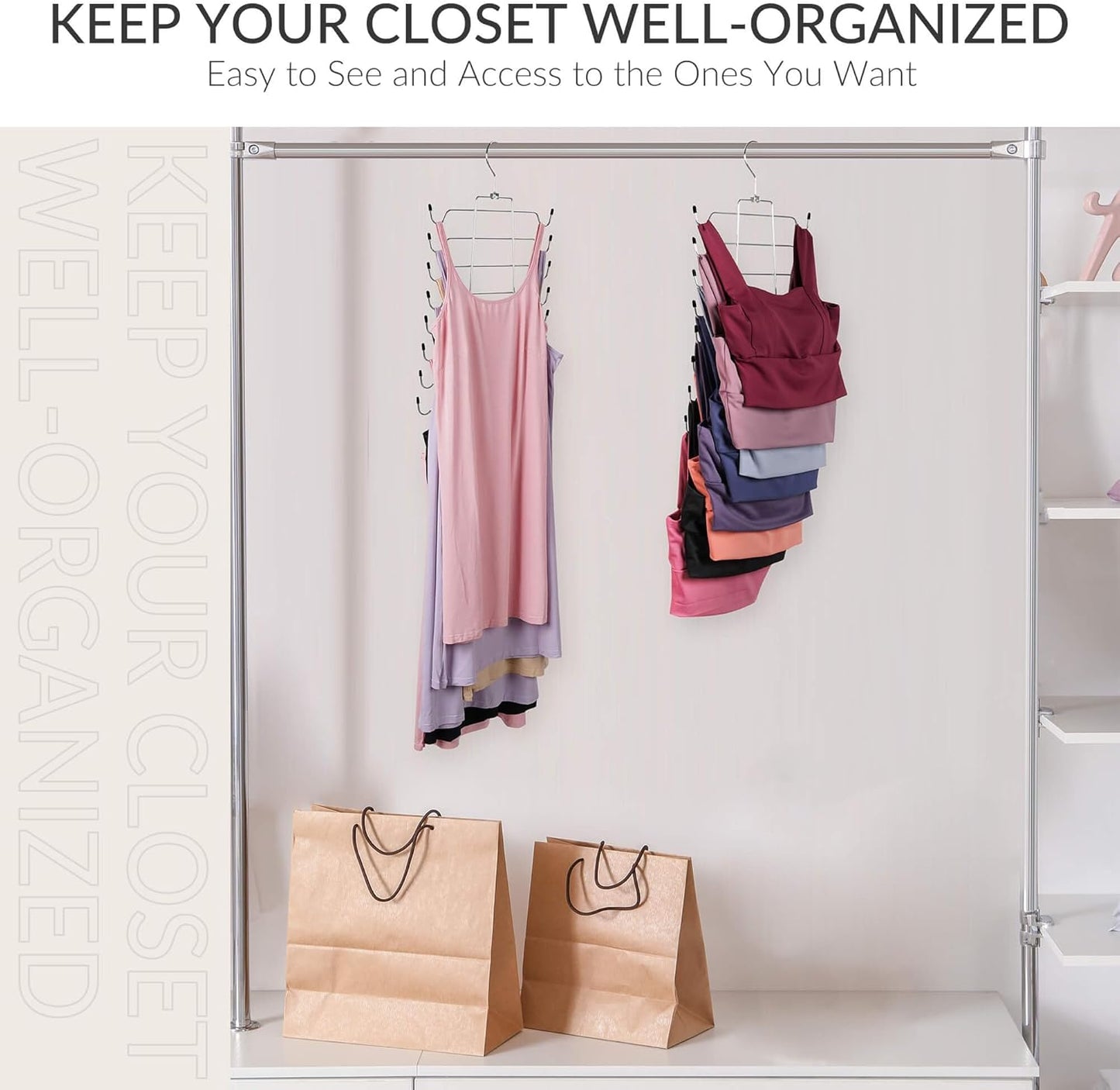 ZEDODIER 6 Pack Tank Top Hanger Space Saving, Bra Hangers for Closet Organizer, Hanging Bra Organizer Tank Tops Holder with 48 Hooks, Metal Closet Organizers and Storage Small Space Solutions, Silver