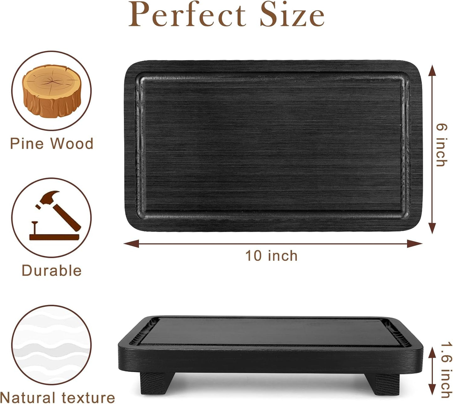 Black Bathroom Counter Organizer Wood Risers Display Pedestal Stand Kitchen Countertop Trays Farmhouse Wooden Dish Soap Dispenser Holder for Bathroom Decor Kitchen Sink Accessories Vanity Tray