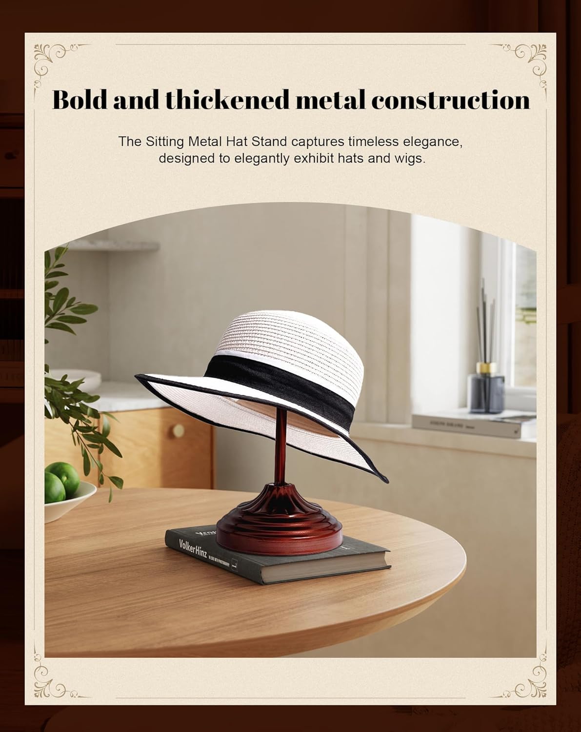 CHADWICK Freestanding Metal Hat Stand - Vintage Dome Style for Displaying Hats, Helmets, and Wigs - Elegant Golden Color