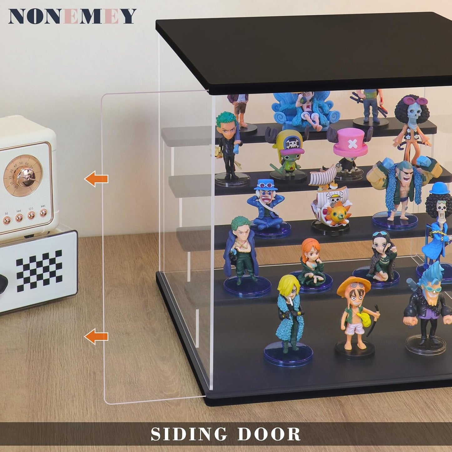 NONEMEY Clear Acrylic Display Case with Light ,3/4/5/6 Tier Multiple Color Lights via Remote Control Dustproof Display Box for Collectibles Figures Mini Toys (6 Tiers 19.6 * 12.5 * 16.5inch)