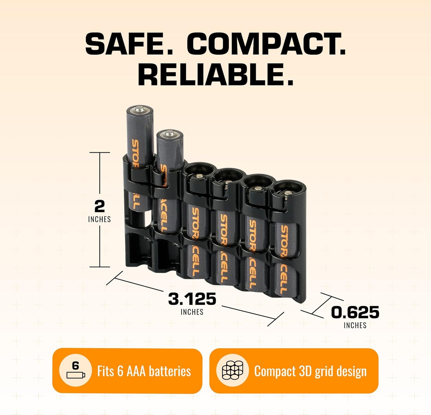 AAA Battery Storage Caddy by Storacell, Black, Holds 6 Batteries (Not included)