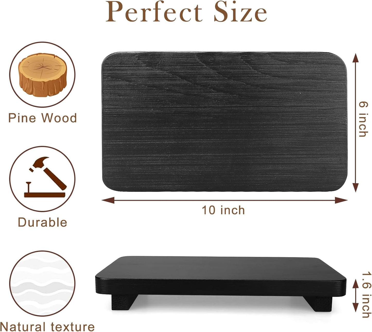 Black Bathroom Counter Organizer Wood Risers Display Pedestal Stand Farmhouse Wooden Dish Soap Dispenser Holder for Bathroom Decor Kitchen Countertop Trays Kitchen Sink Accessories Vanity Tray