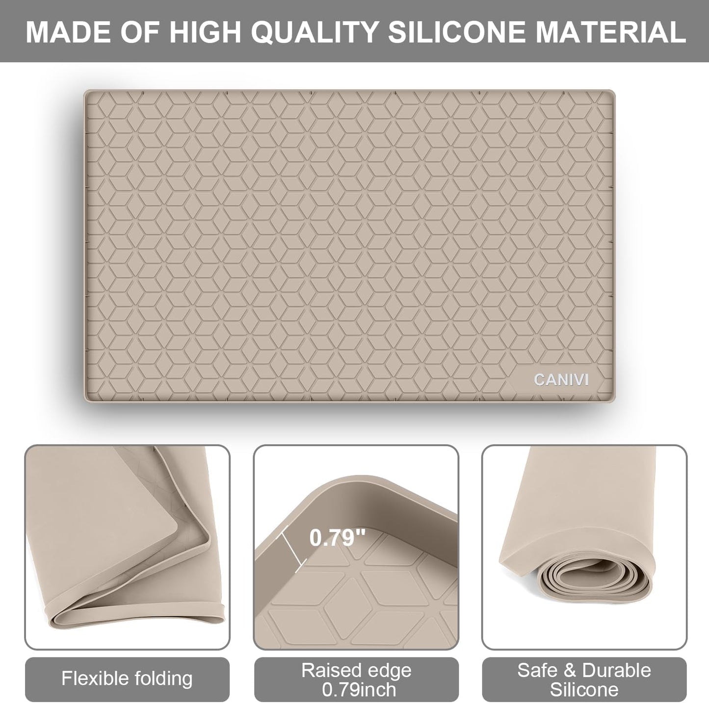 Under Sink Mat, 34" x 22" Waterproof Silicone Under Sink Tray for Kitchen & Laundry Cabinets, Kitchen Cabinet Shelf Protector, Up to 3.3 Gallons Liquid, Fits 36 inch Standard Cabinet(Grey)