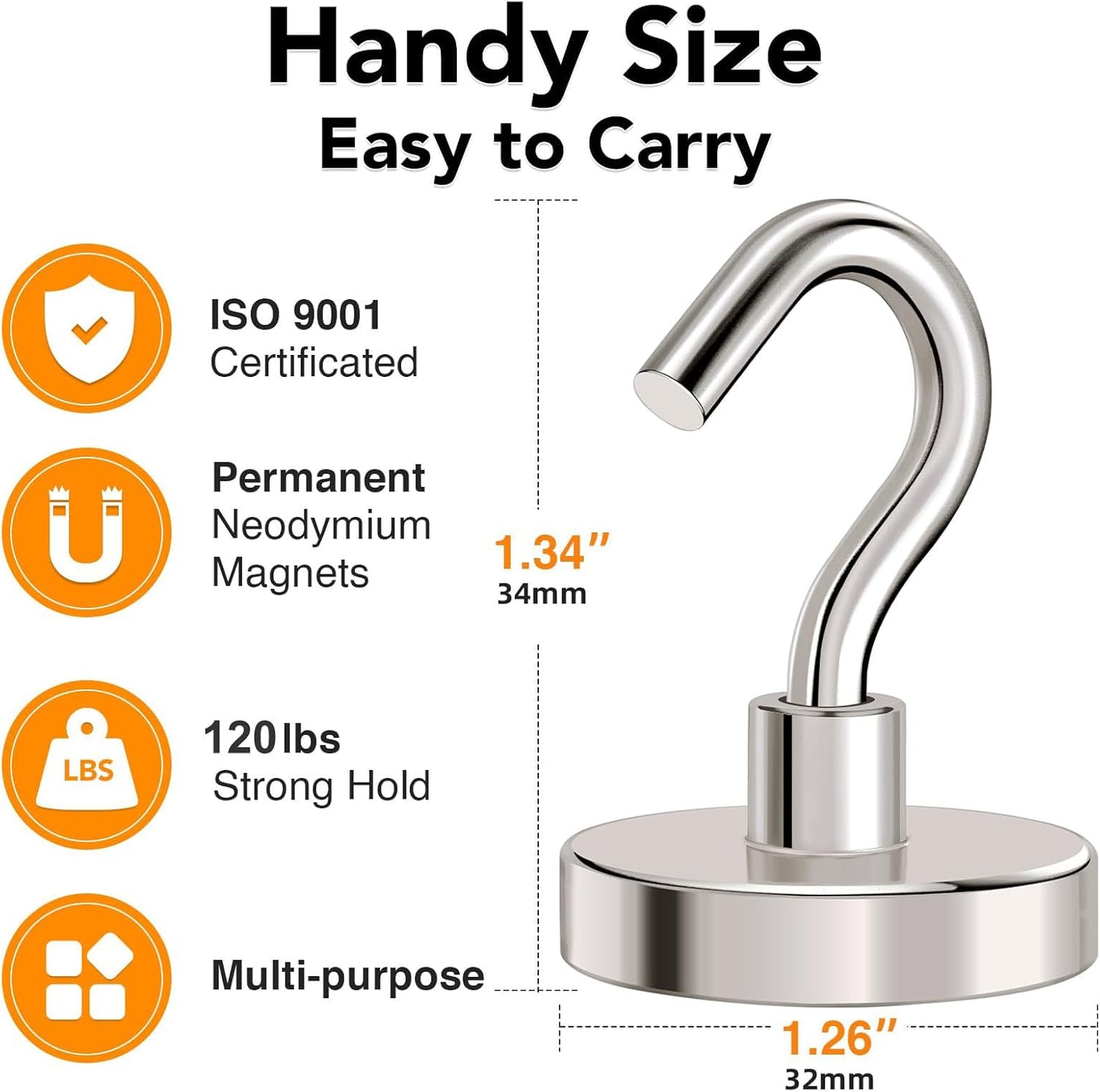 MIKEDE Strong Magnetic Hooks, 120Lbs Heavy Duty Magnetic Hooks for Cruise Cabin, Neodymium Earth Magnets with Hooks for Hanging, Super Metal Industrial Magnetic Hanger for Grill, Cruise, Storage