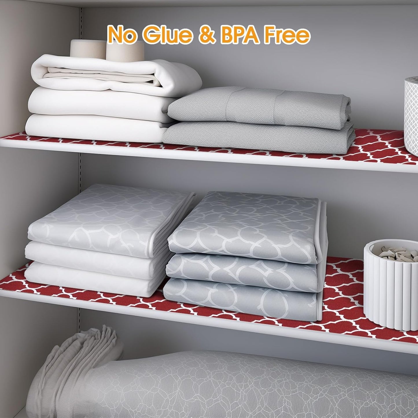 Shelf and Drawer Liner for Kitchen Cabinets Non-Adhesive, Strong Grip Non-Slip Thickened Cabinet Liners for Shelves, Waterproof Mats for Dresser Cupboard, Red/White, 12 in x 30 Feet