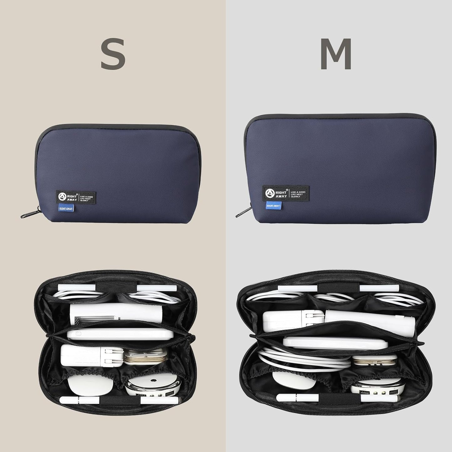 RIGHT AWAY Travel Tech Pouch,Waterproof Cord Case,Electronics Organizer Travel Case,Cable Organizer Storage Bag For Phone, Charger, Accessories(Dark Blue)