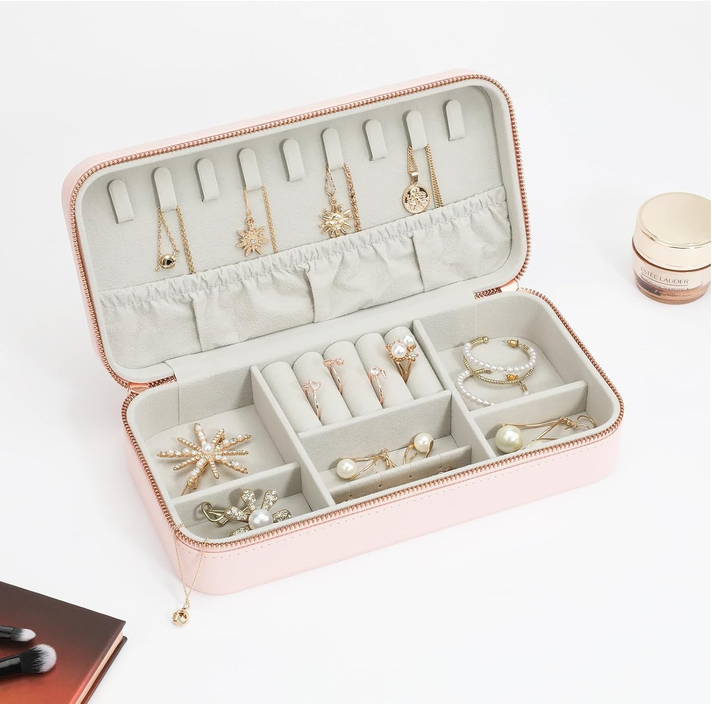 Travel Jewelry Case Small Jewelry Organizer, Portable Jewelry Case Small Travel Jewelry Box for Women, Christmas Gift for Women Girls, Pink C