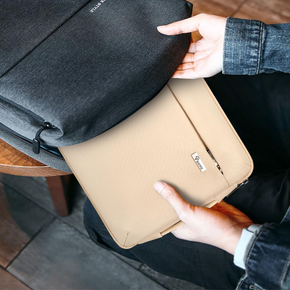 Voova Laptop Sleeve Case 15.6 16 Inch with Handle, 360° Protective Waterproof Slim Computer Bag Cover Compatible with MacBook Pro M2/M3/M4 16, HP Acer Lenovo Yoga ThinkPad Asus Laptop, Beige