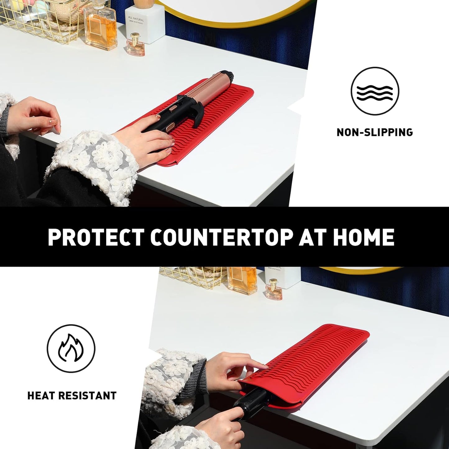 ZAXOP Resistant Silicone Mat Pouch for Flat Iron, Curling Iron,Hot Hair Tools (Red)