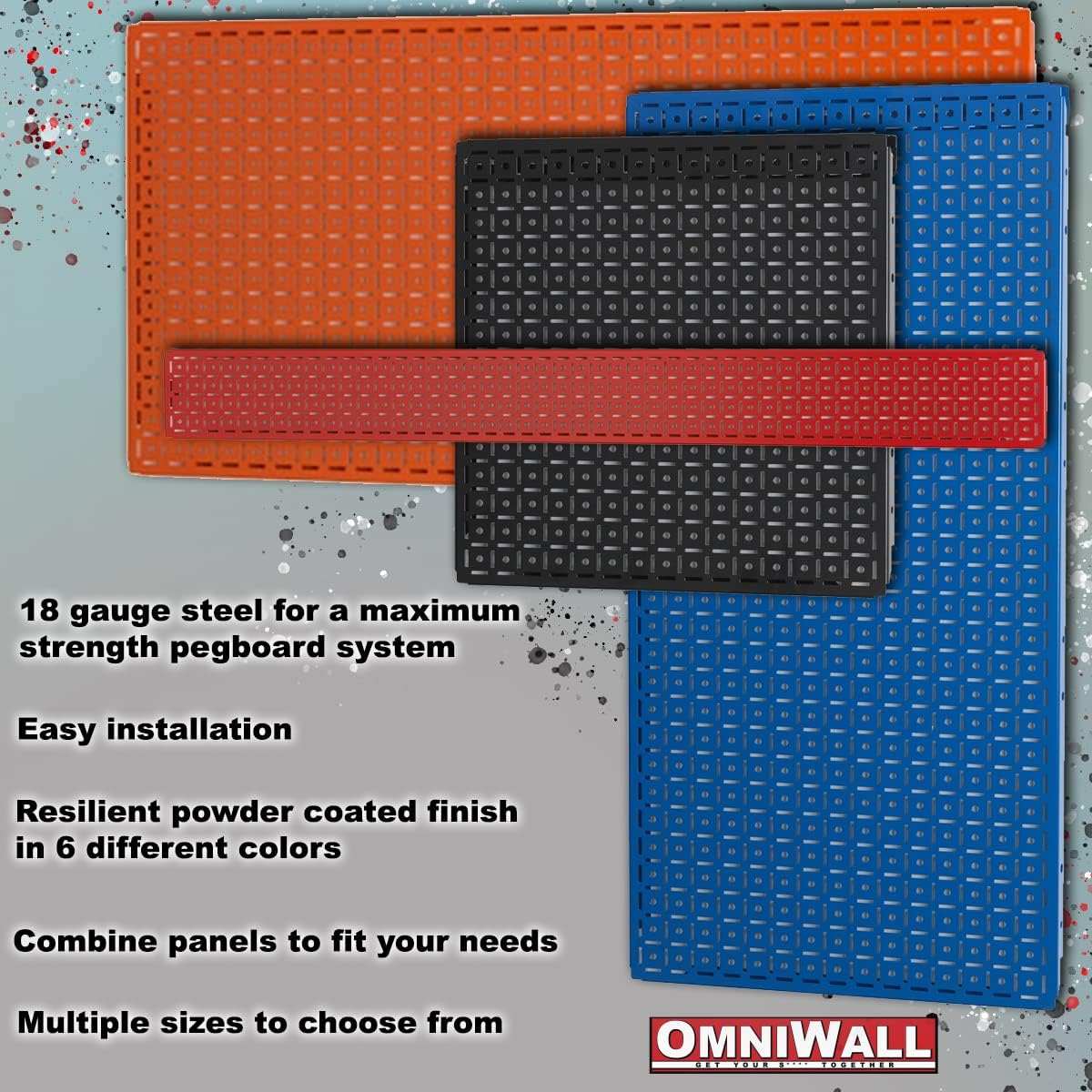 OmniWall 16" x 32" Metal Pegboard Panel 4-Pack for Garage & Home Wall Storage Organization System (Red)