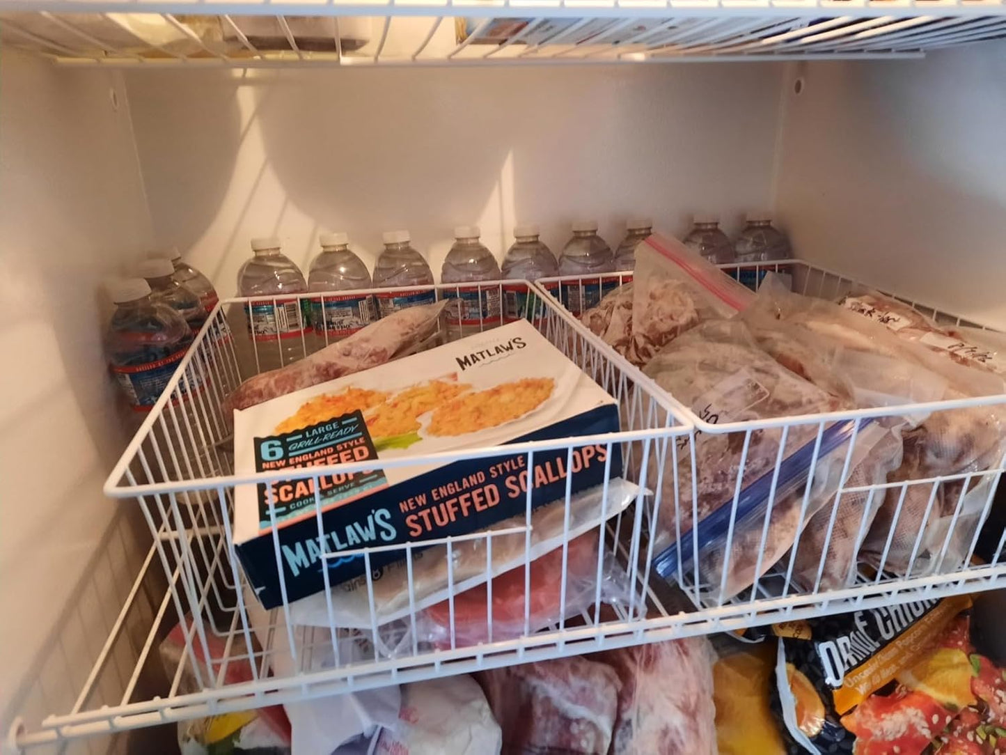 Freezer Organizer Bins - 3 Pack Stand Up Freezer Baskets for 16,17,21 cu.ft Upright Freezer, Wire Storage Baskets with Built-in Handles, Easy to Access Frozen Food Allow Air Circulation, White