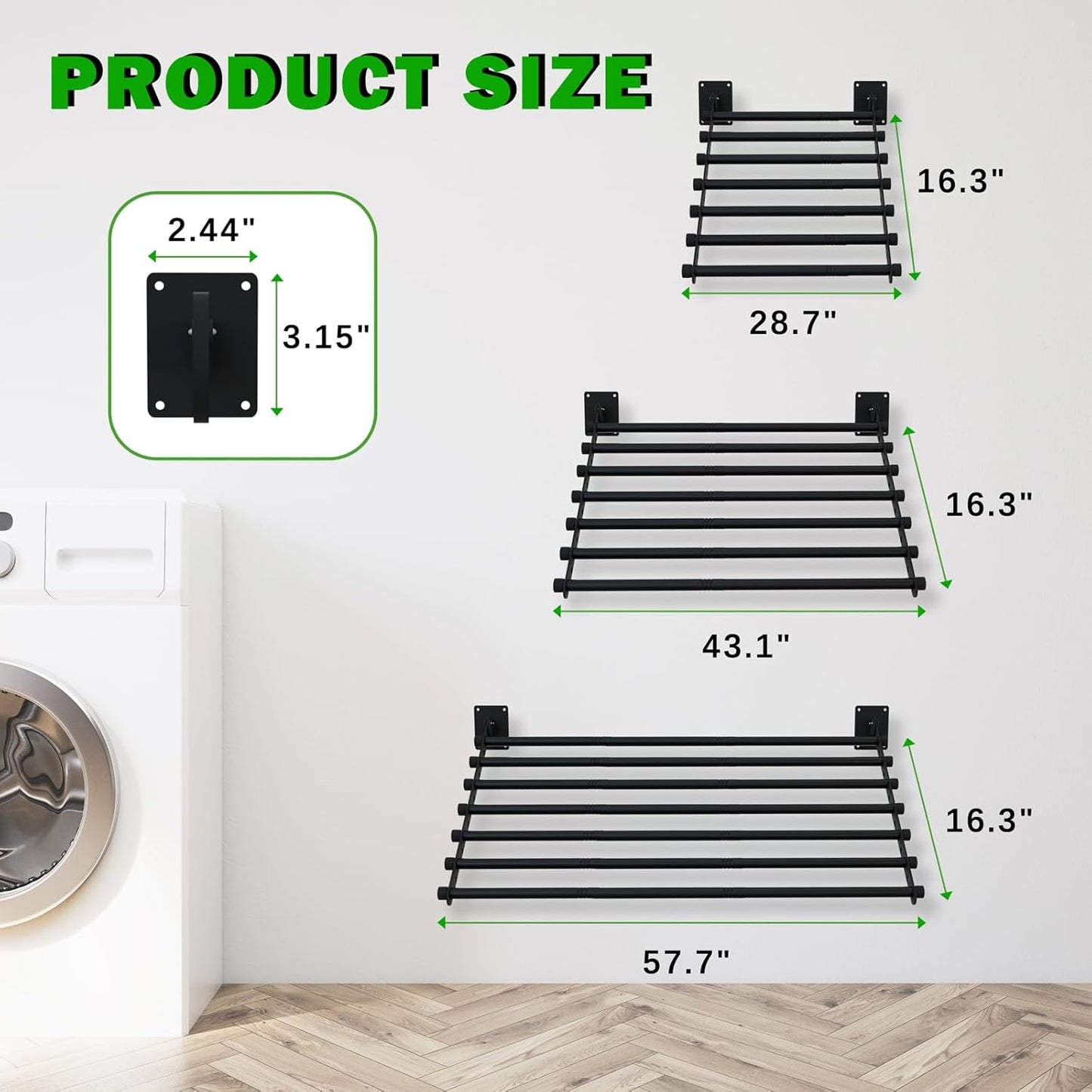 Wall Mounted Drying Rack, 43 Inches Wall Laundry Drying Rack Collapsible Indoor Clothes Drying Rack for Hanging Clothes