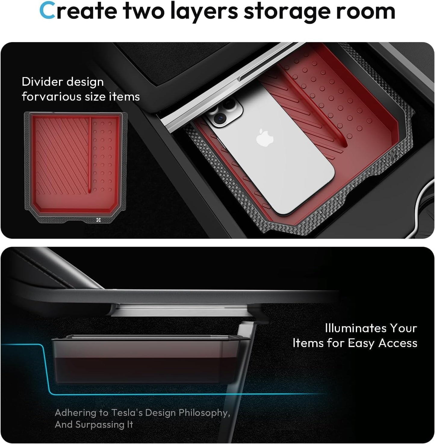 Center Console Organizer Tray for Tesla New Model Y Juniper Accessories 2025 2026(Material PC Superior), Cup Holder, Hidden Storage Box & Armrest Drawer Organizer (Model Y 25-26 (PC Material))