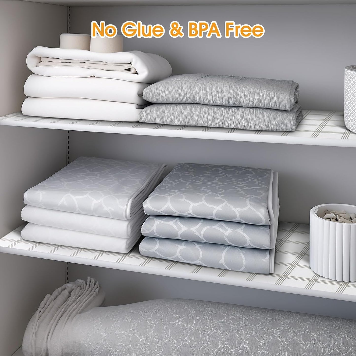Shelf and Drawer Liner for Kitchen Cabinets Non-Adhesive, Strong Grip Non-Slip Thickened Cabinet Liners for Shelves, Waterproof Mats for Dresser Cupboard, White Square, 17 in x 30 Feet