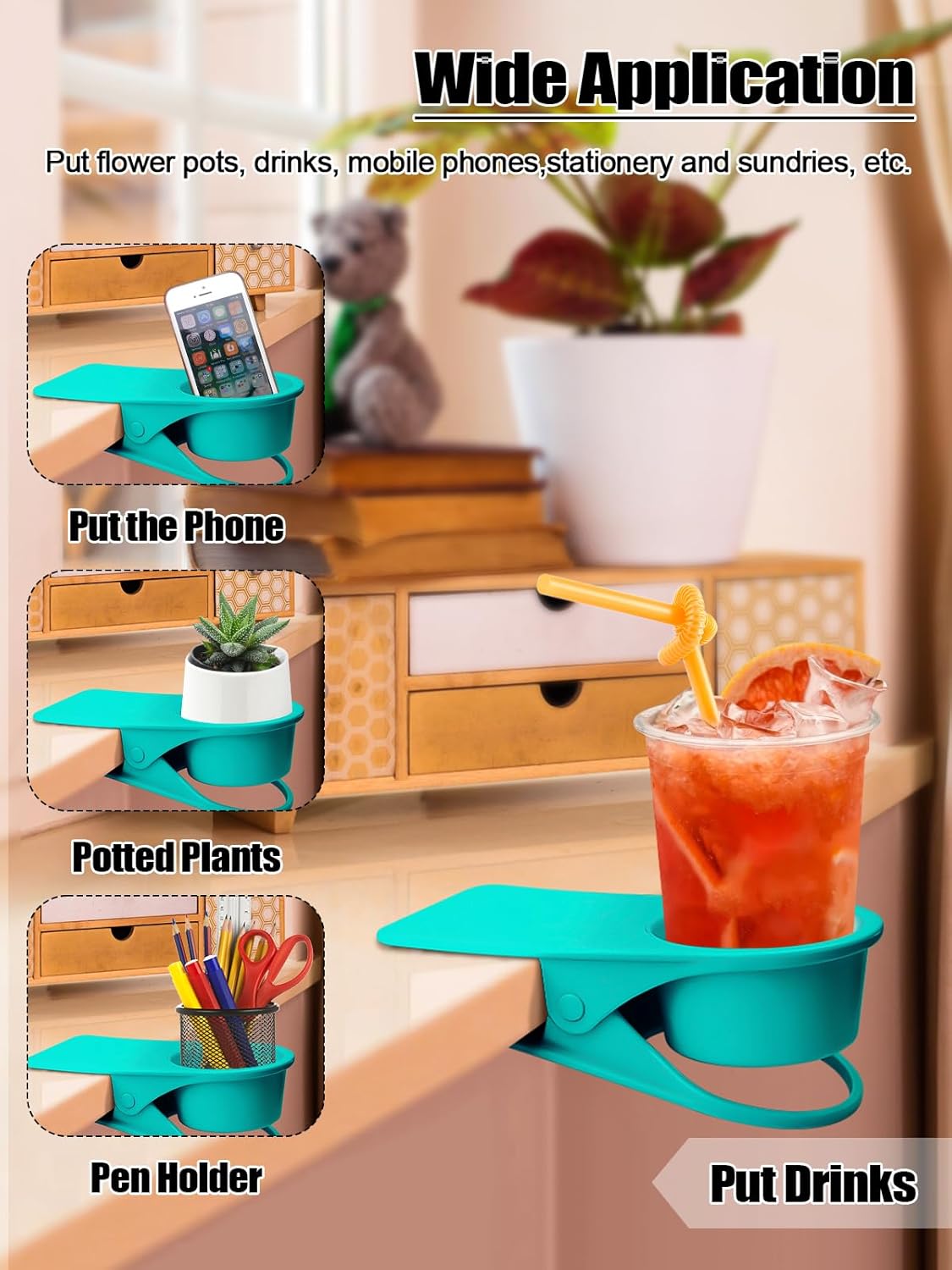 Kalolary 2-Pack Table Edge Cup Holder - Versatile Clip for Drinking Cups, Mugs & Bottles - Ideal for Home, Office & School (Blue)