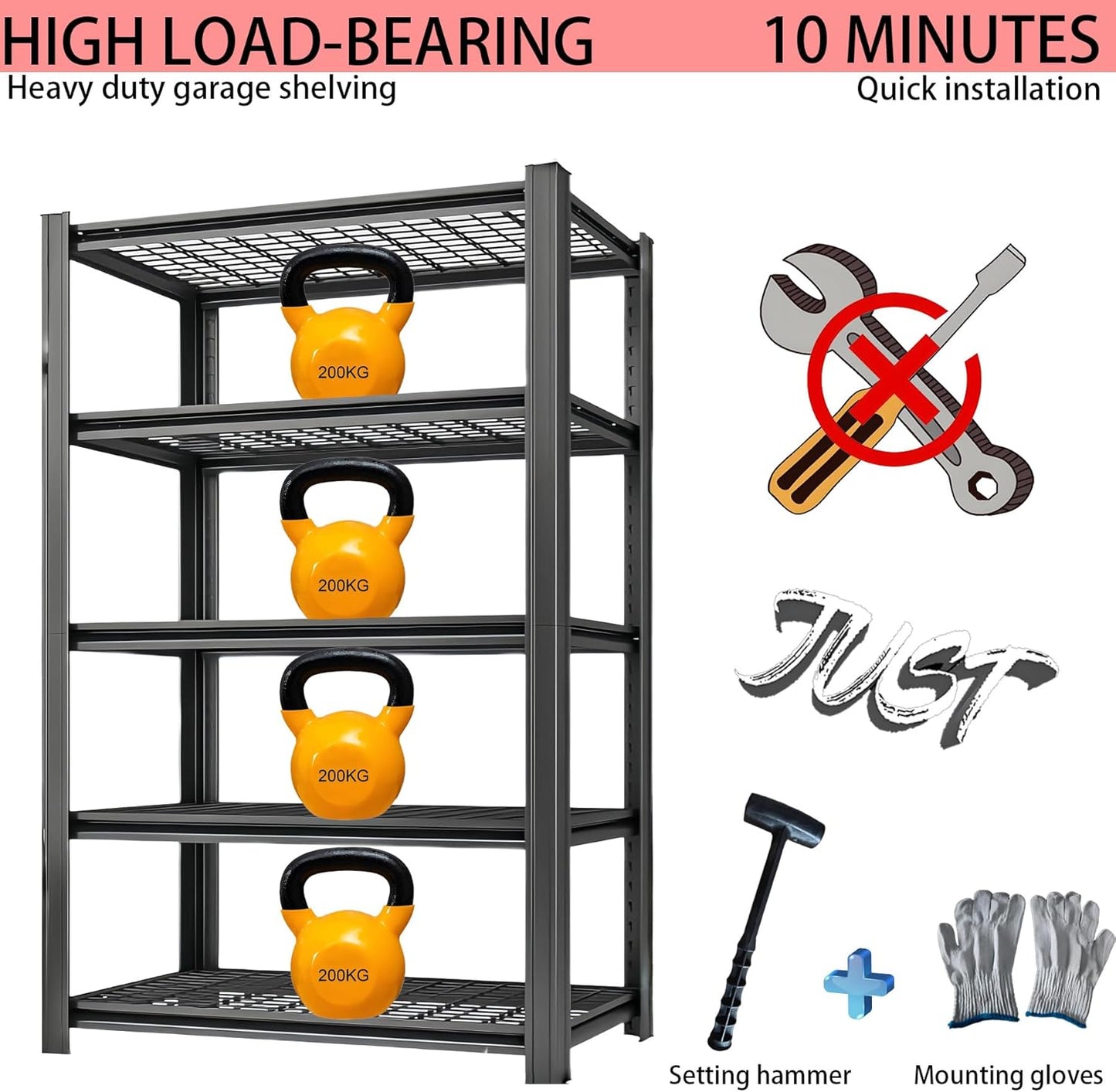 Storage Shelving Unit Heavy Duty Garage Shelves Metal Organizer Utility Rack for Kitchen Pantry Basement Pantry Warehouse Laundry Black 60" H x 28" W x 12.2" D 2000LBS 5-Tire