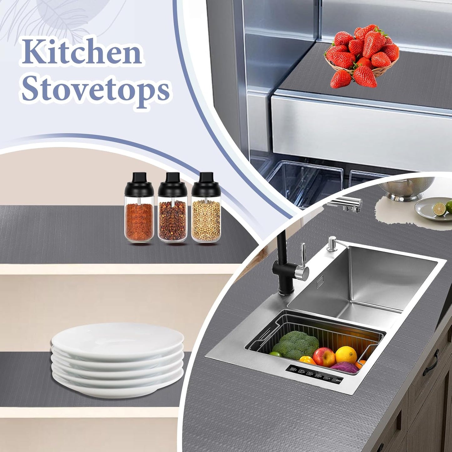Drawer and Shelf Liner for Kitchen Cabinet: 23 in X 20 Ft Non Slip Waterproof Shelf Paper Non Adhesive Refrigerator Liners Pure Grey Easy Liners for Bathroom with Knife Tape Measure