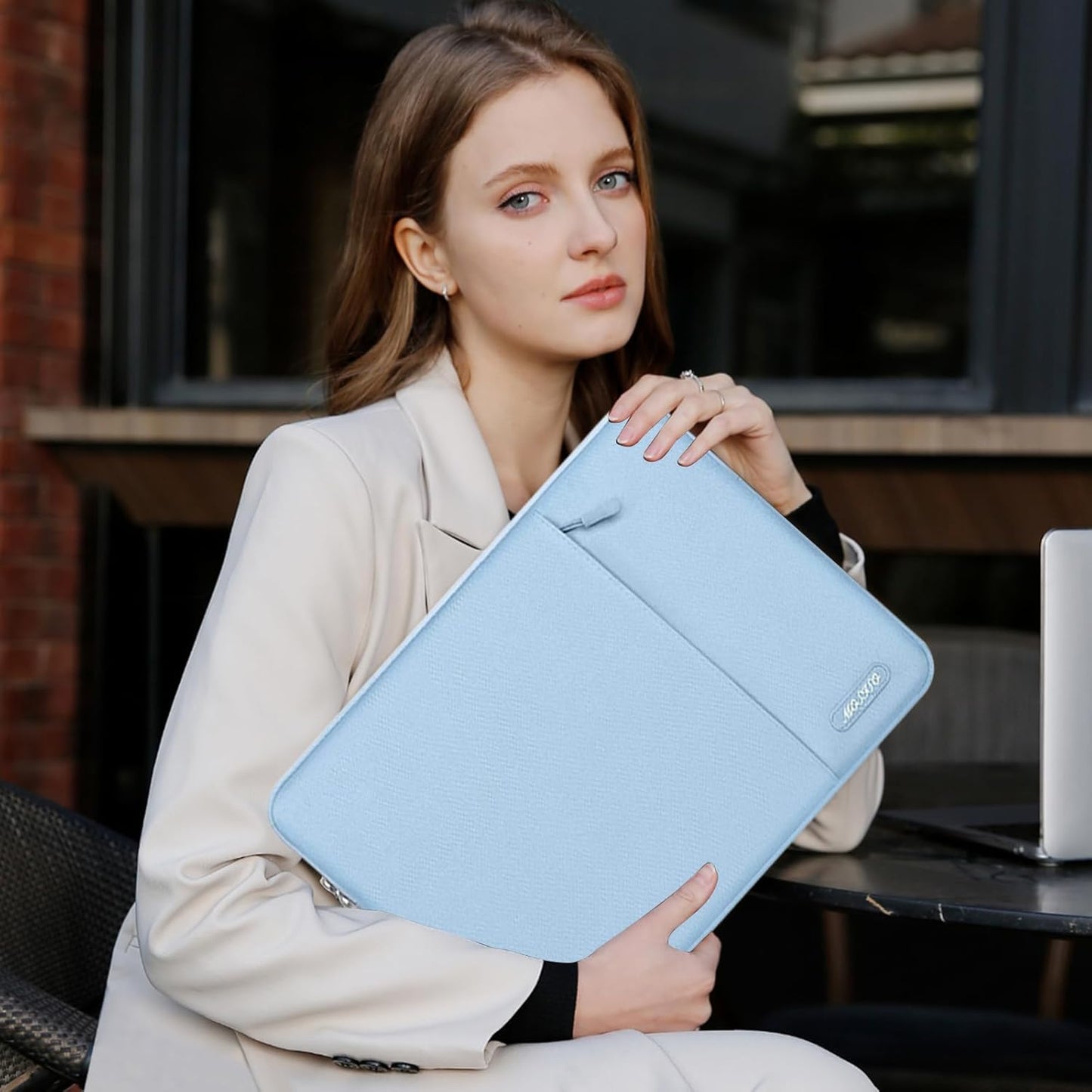 MOSISO Laptop Case 15 inch, 15 inch Laptop Sleeve Compatible with MacBook Air 15 M4 A3241 M3 A3114 M2 A2941 2025 2024 2023,Dell XPS 15,Polyester Vertical Computer Sleeve Bag with Pocket, Air Blue