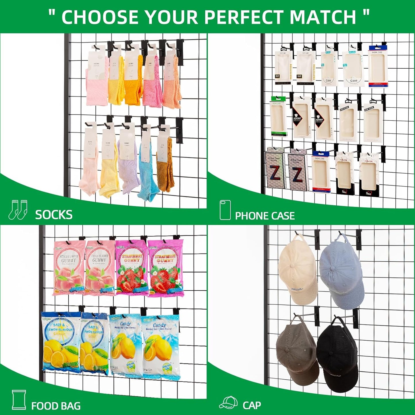 Gridwall Hooks 4 Inch, 100 Pack Grid Wall Hooks, Grid Panel Hooks and Hangers for Retail, Craft Shows, Home Setup, and Customized Display(Black)