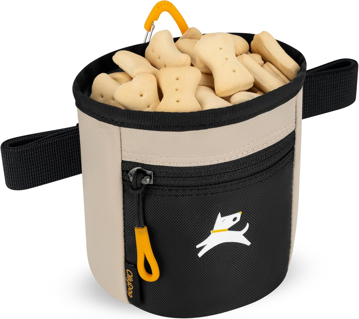 OllyDog Goodie Treat Bag, Dog Treat Pouch, Waist Belt Clip for Hands-Free Training, Magnetic Closure, Dog Training and Behavior Aids, Three Ways to Wear (Con Leche)
