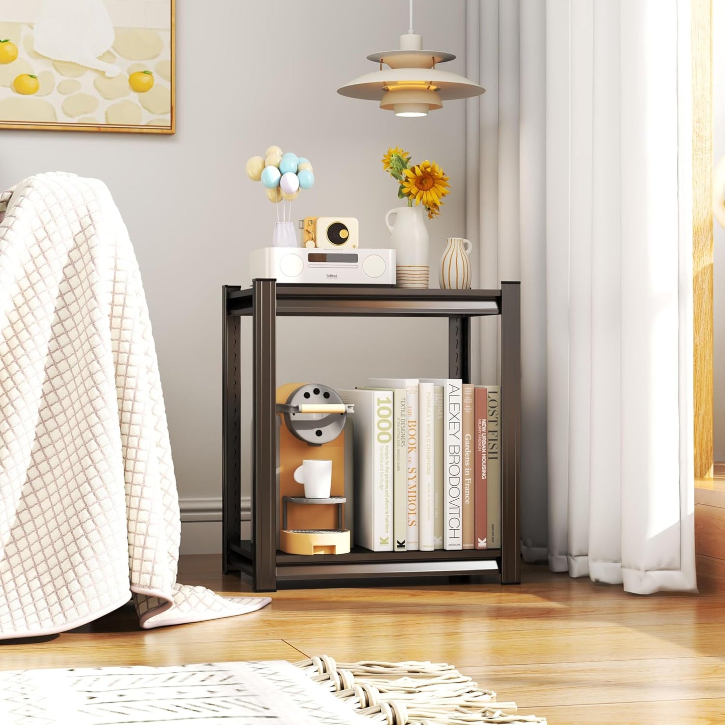 2-Tier Storage Shelves,1200 Lbs Metal Shelving Unit, Double-Layer Columns, Adjustable Reinforcing Shelves for Coffee Table in Living Room, Bedroom, Kitchen,Office(16''W*10''D*22''H)