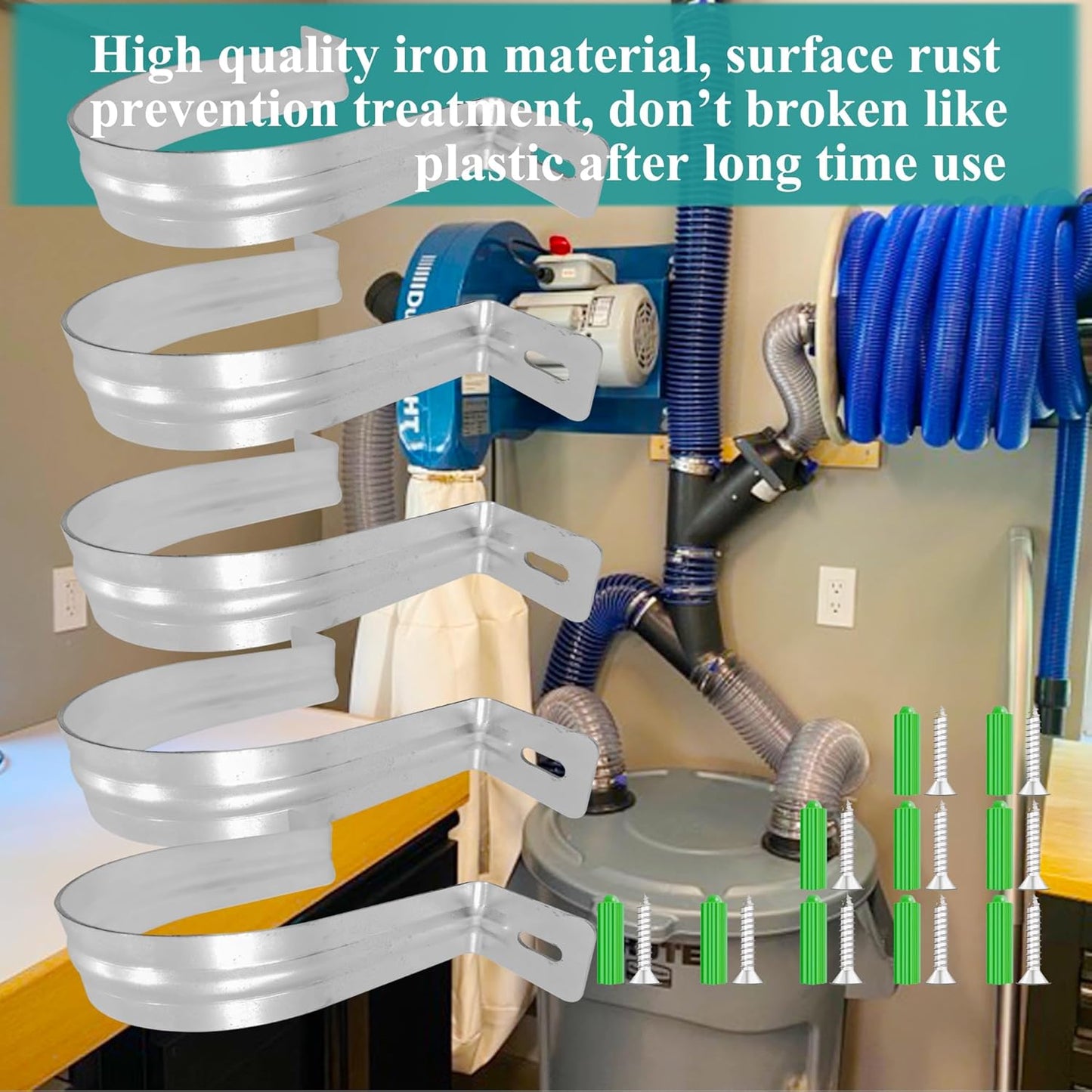 Dust Collection Hose and Pipe Holder Adjustable Hangers Bracket, Don’t Broken Like Plastic After Long Time, Durable Spray Iron, 5 PCS (Sliver, 2-1/2 Inch)