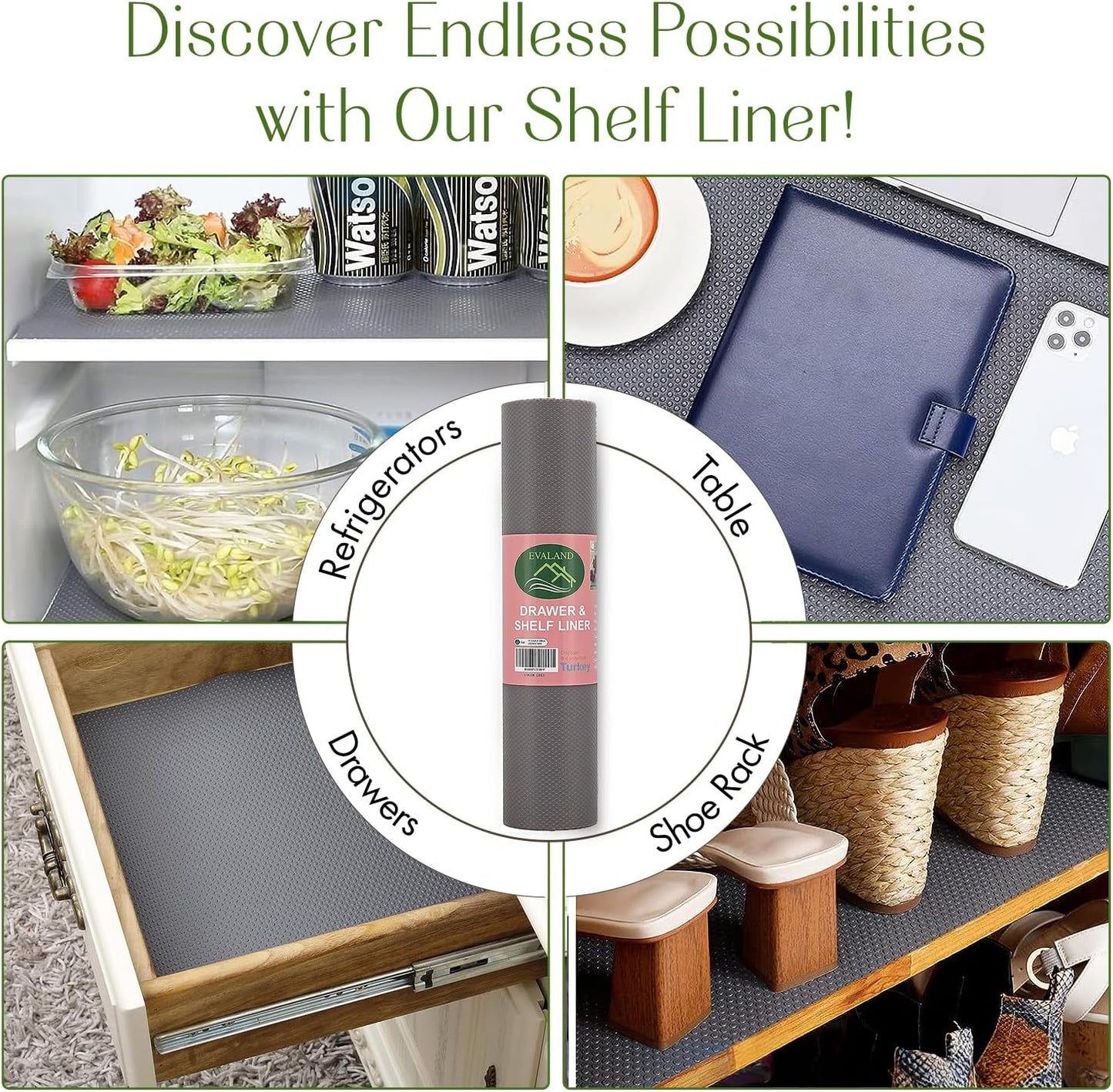 EVALAND Shelf Liners for Kitchen Cabinets Non-Adhesive 17.7" x 33 FT Grey Drawer Liner Non Slip, Washable Cabinet Liner, Waterproof Shelf Liners for Cabinets, Refrigerator Bathroom Pantry Cabinet Mat
