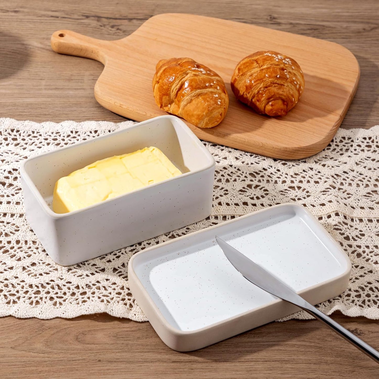 Ceramic Butter Dish with Lid,Large Butter Dish for Countertop, double-sided usable design,Suitable for fresh spreadable butter, butter container holder for kitchen and home decor.