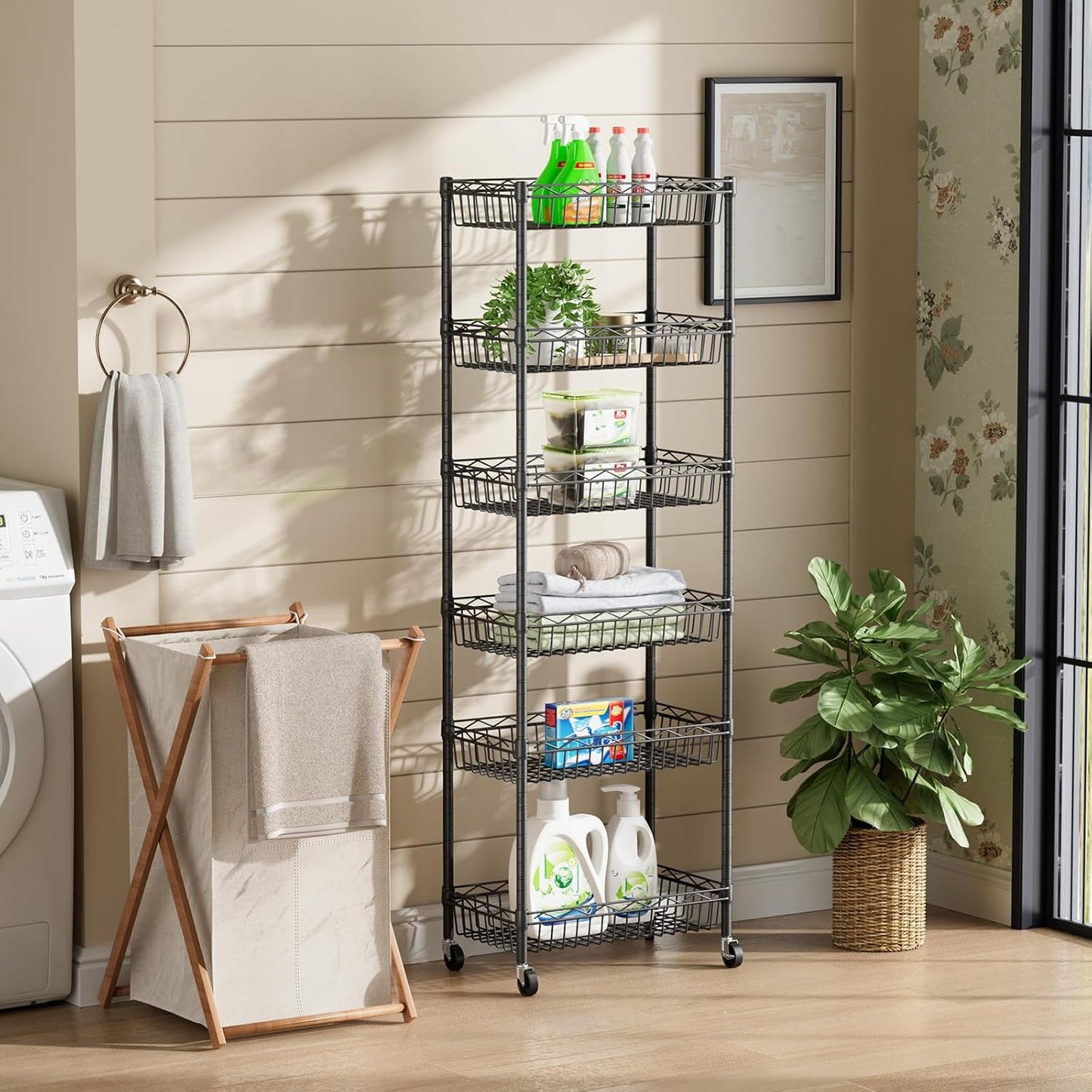 SINGAYE Shelf Closet Wire Shelving:Adjustable Metal Unit for Laundry Room Organization Bathroom Kitchen Home Storage with Wheels Pantry Rack Shelves