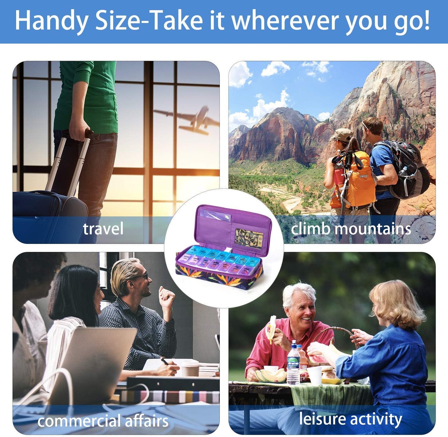 Weekly Pill Organizer 2 Times a Day, Zumd Pill Box 7 Day with Cute Quilted Fabric Zipper Case, Travel Pill Case Am Pm for Vitamin Medicine Organizer