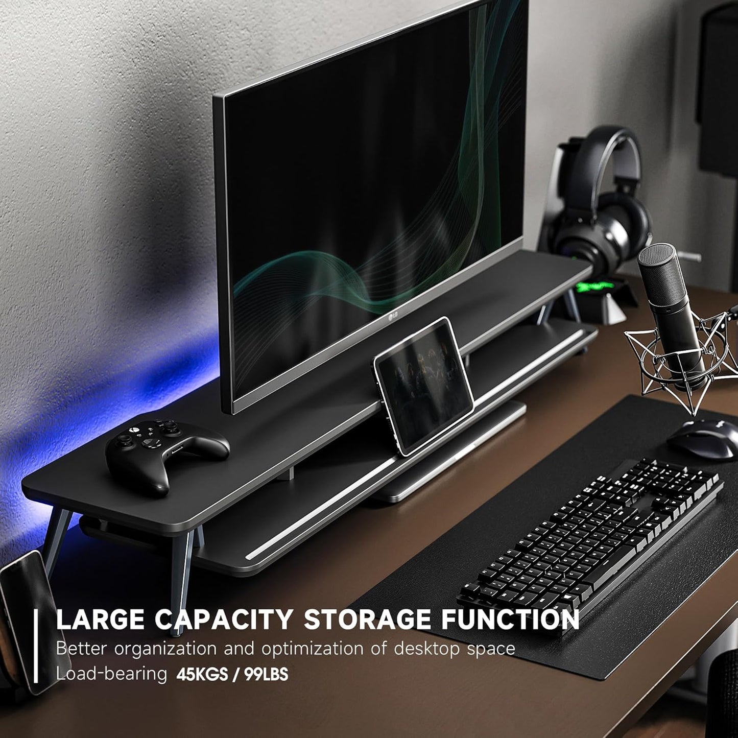 Fenge Dual Monitor Stand, Monitor Stands Riser for 2 monitors, 42.5 Inch Wood Desk Shelf with Storage Organizer and Cable Management for Office Desk Accessories