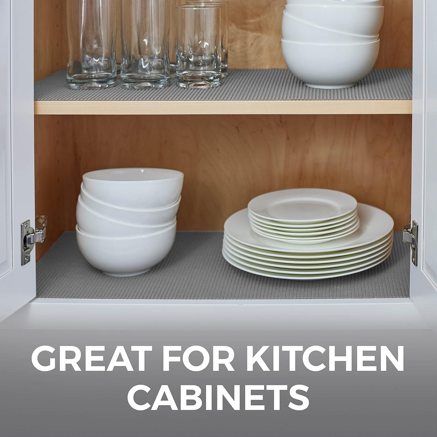 HOME GENIE Shelf Drawer and Cabinet Liner, Durable with Strong Grip, 17.5 in x 20 FT, Non Adhesive Liners Protect Kitchen Cabinets and Cupboard, Pantry, Bathroom Drawers and Shelves, Desks, Soft Gray