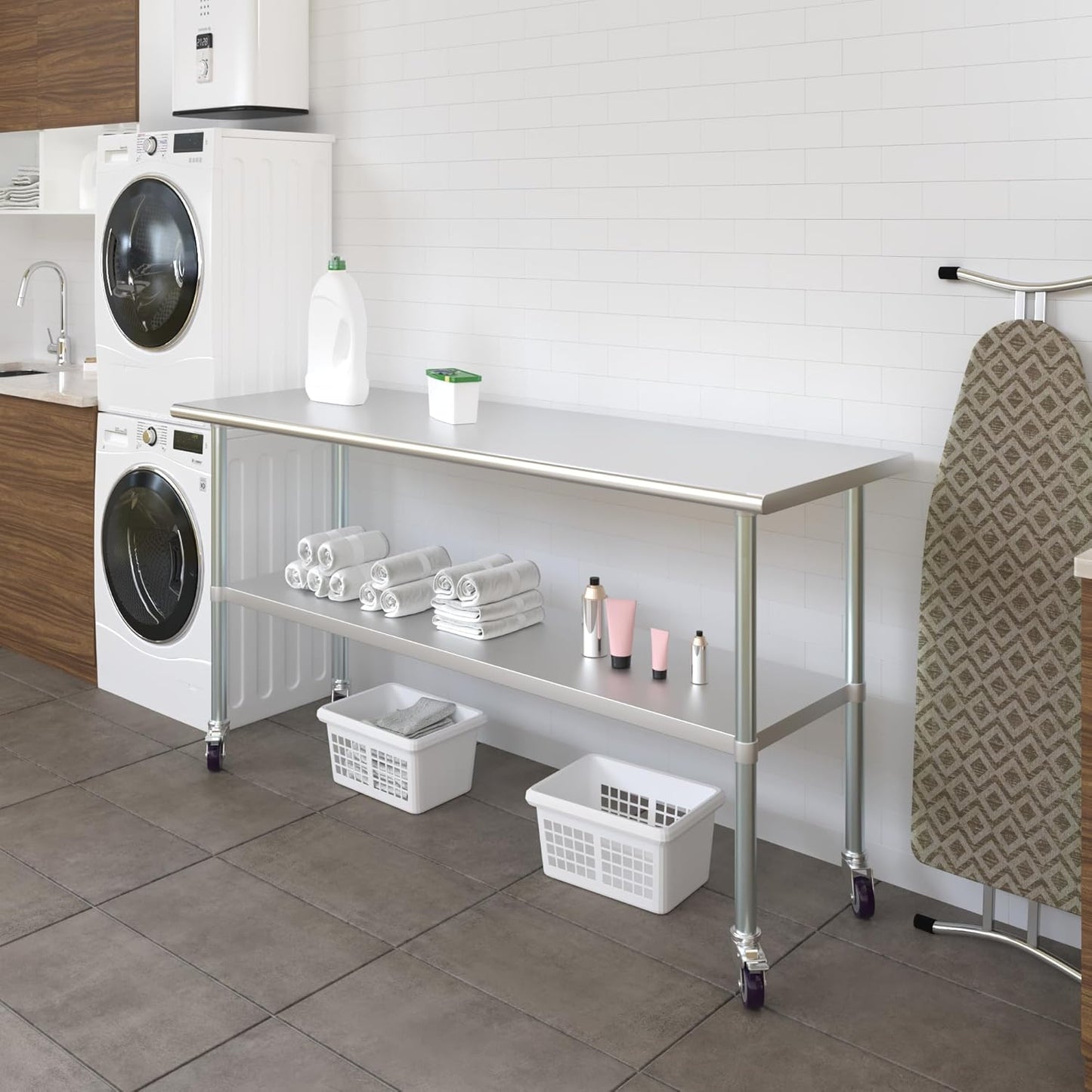 AmGood 24" x 72" Stainless Steel Work Table with Casters | Heavy Duty Metal Utility Table On Wheels | Kitchen Island Cart