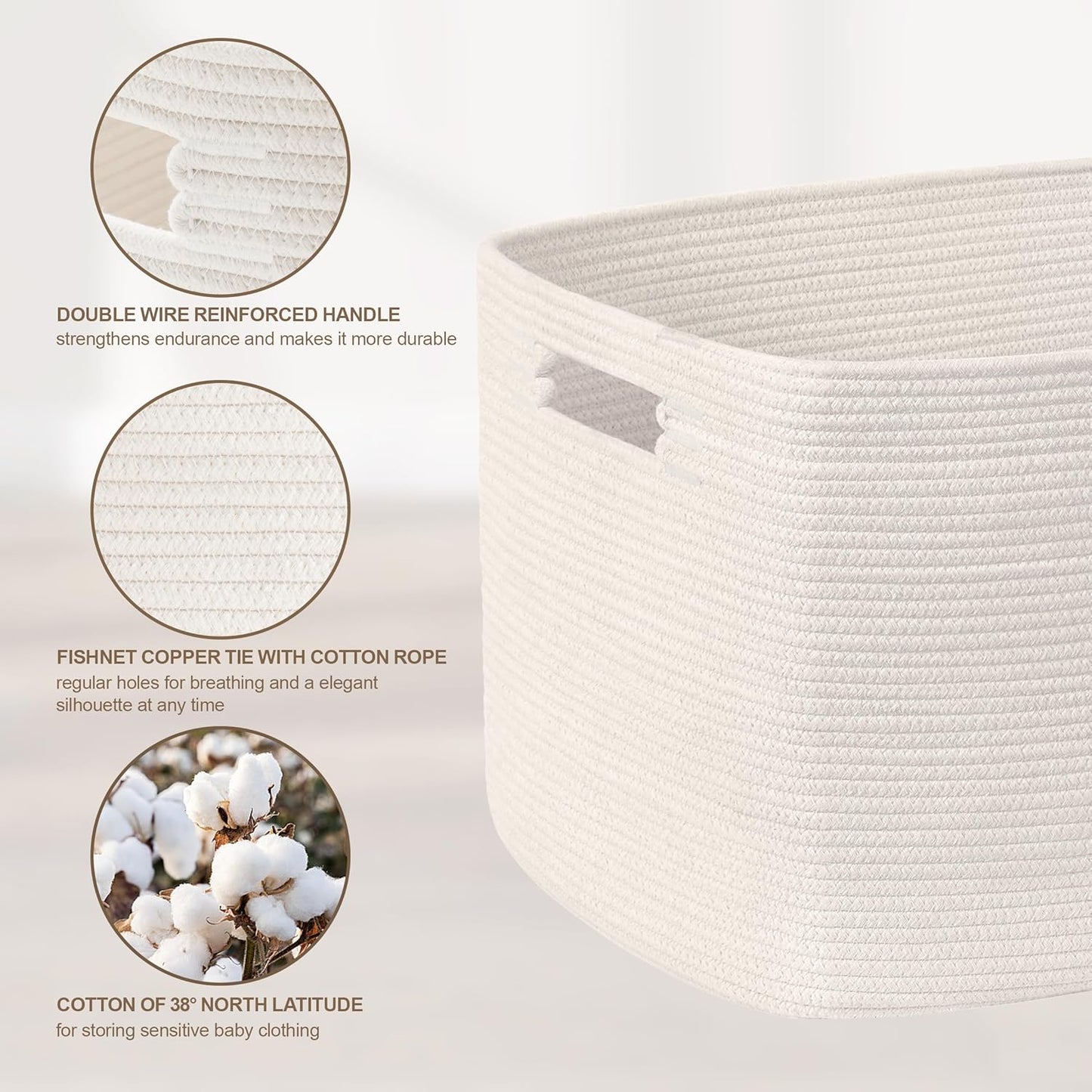 86L Large Baby Girls Laundry Basket for Nursery Storage,Cute Woven cotton Rope Baskets for Kids Toy,Gifts, Boho Square Wicker Blanket hamper for Living Room,Bedroom Dirty Clothes, White