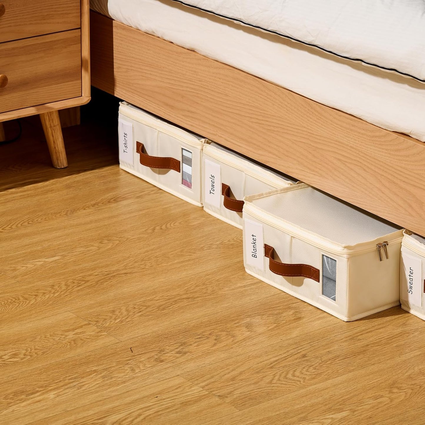 6 Pack Bed Sheet Organizers and Storage, Bedding Storage Box with Zipper, Label, Handle, Window, Linen Closet Organizer and Storage for Sheet Set, Clothing, Duvet Covers, Toys