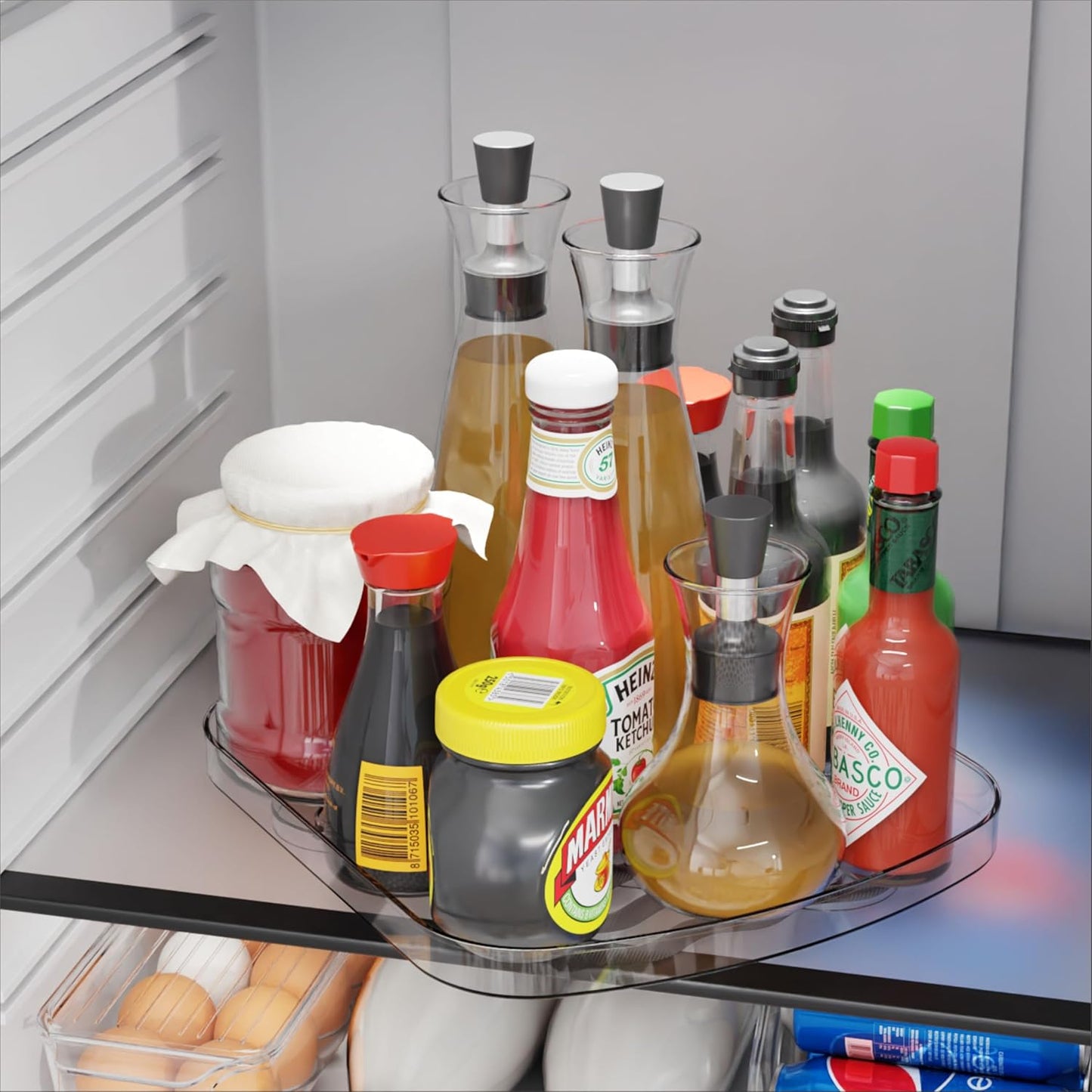 Yieach Clear Refrigerator Lazy Susan Turntable,11.9''x10.2'',Square Fridge Turntable Organizer,Large Rotating Fridge Tray for Kitchen,Countertop,Pantry,Cabinet,Jars and Condiment Organizer,Pack of 2