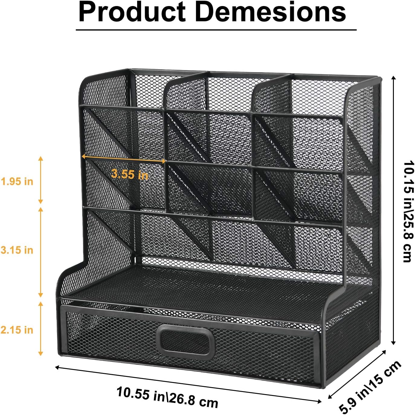 Marbrasse Mesh Pen Holder for Desk, Multi-Functional Pencil Organizer with Drawer, Desk Organizers and Accessories for Office Art Supplies (Large Black)
