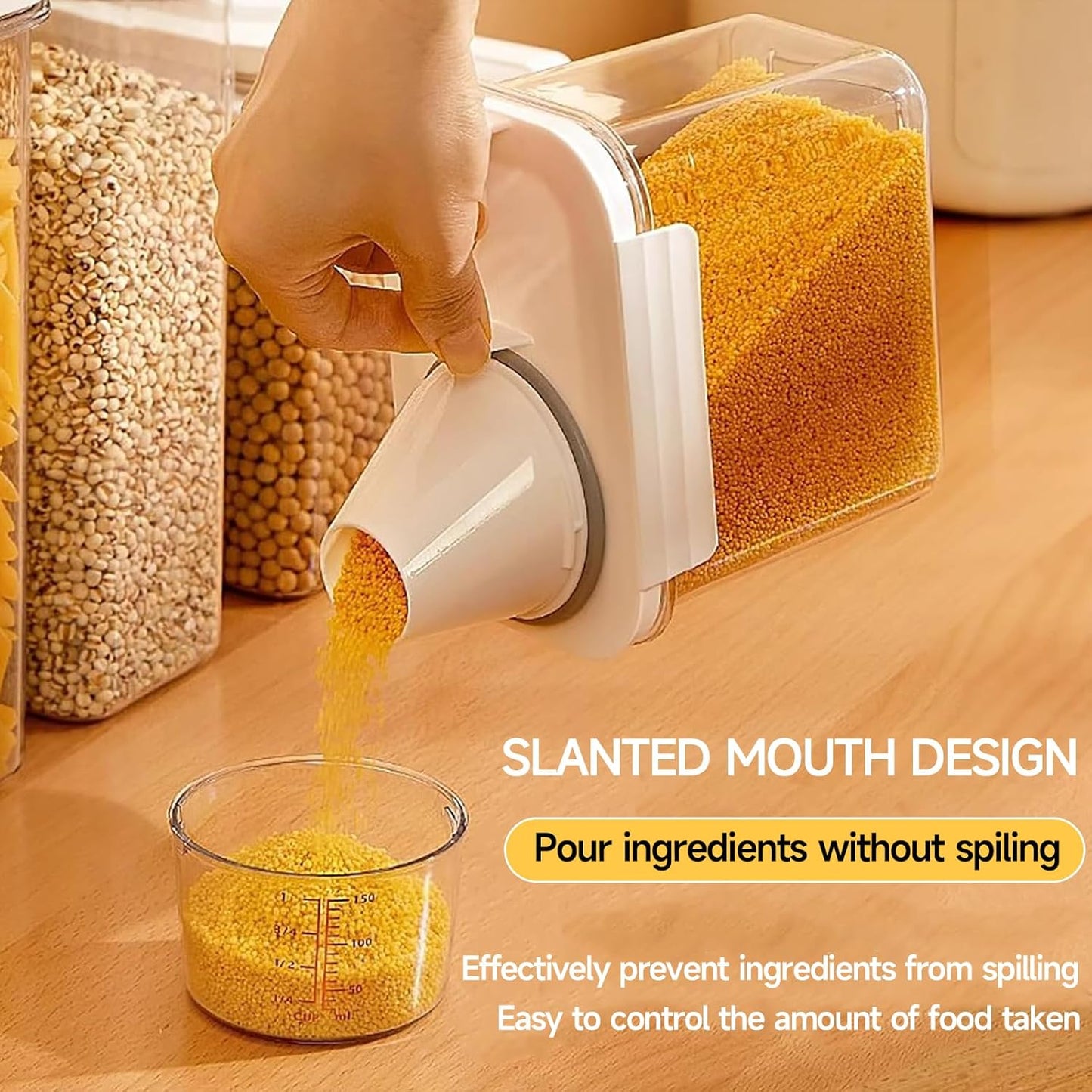 Cereal Container,Rice Storage Dispenser-Airtight Food Storage Organizers BPA-free Plastic Kitchen Pantry Storage Containers food-grade PET material Suitable for rice, grains(2300ml+1800ml)