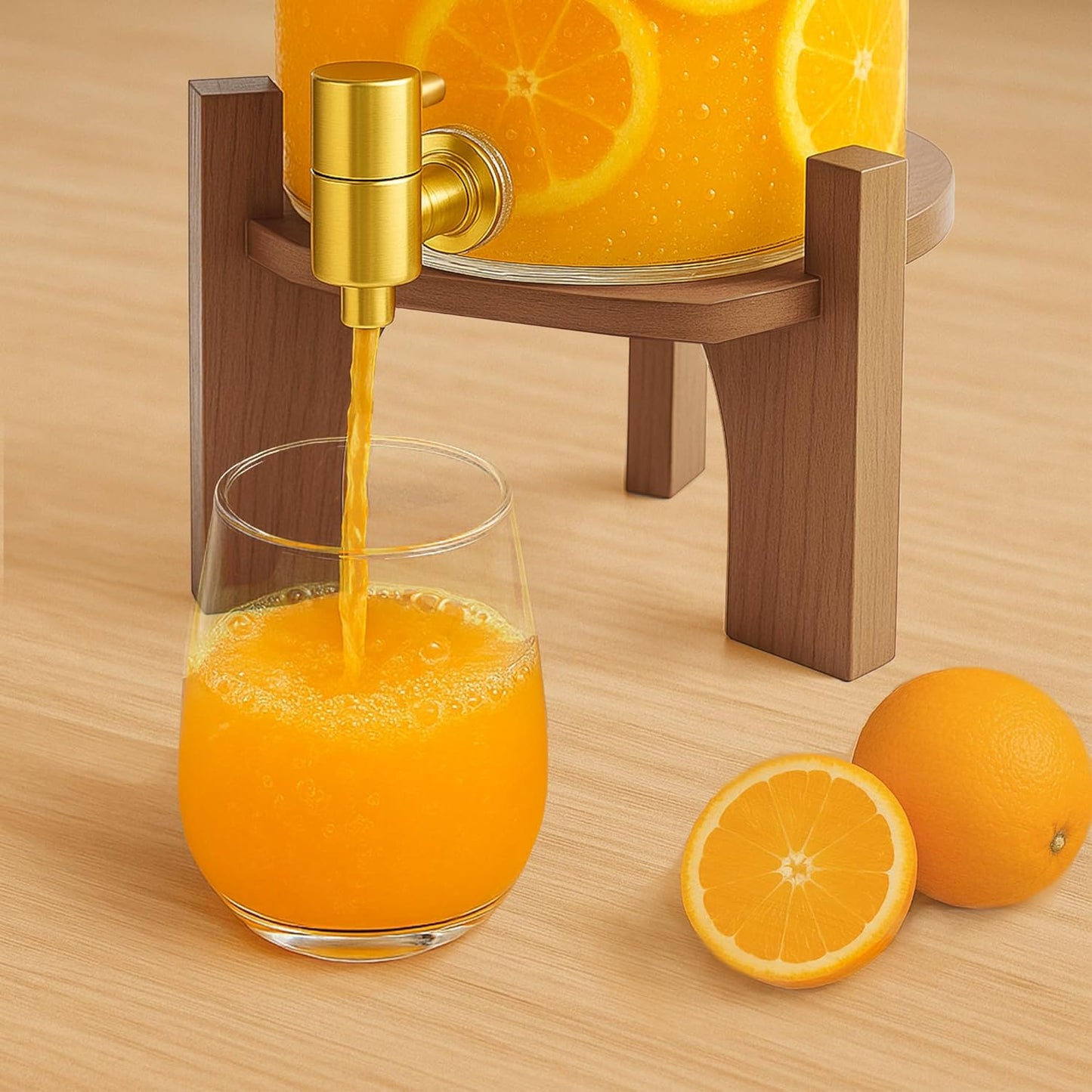 Glass Drink Dispenser,1.5 Gallon Beverage Dispenser with Stand,Lemonade Dispenser with Stainless Steel Faucet,Drink Dispensers for Parties, Bars and Home (Round Stand)