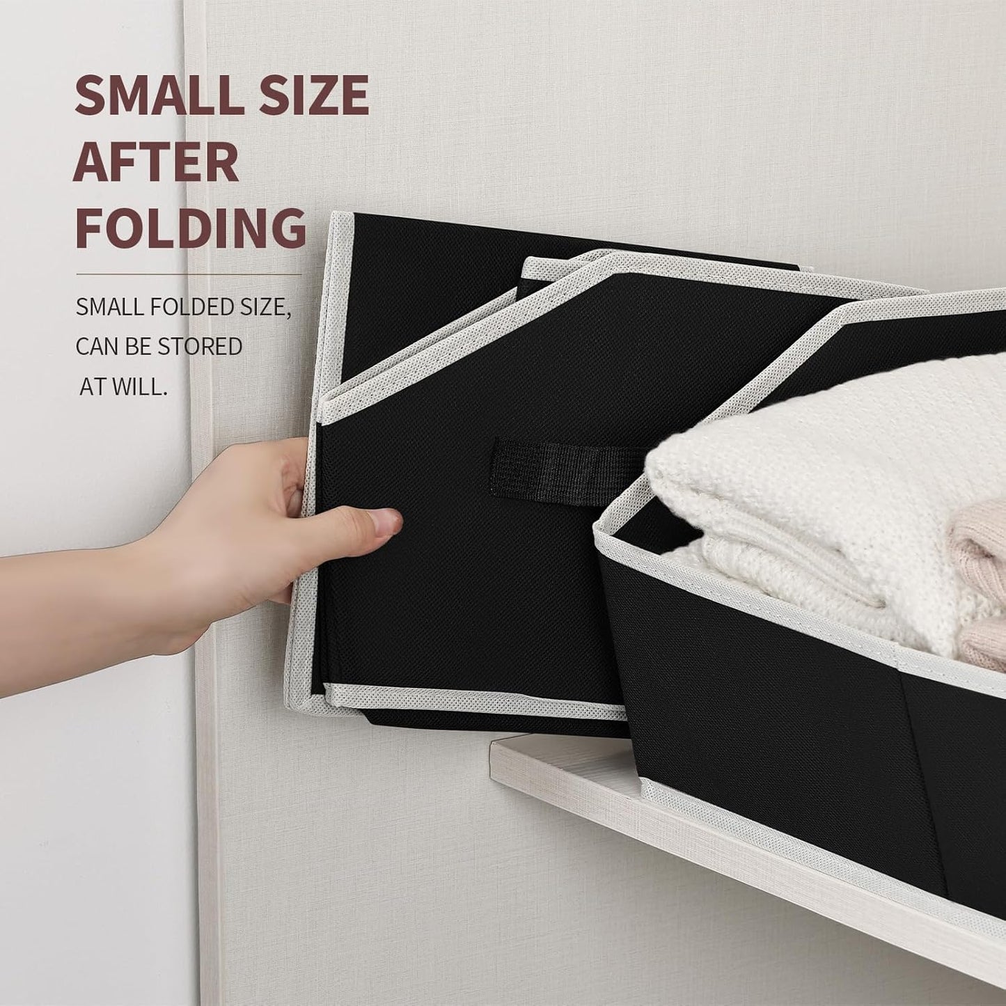 Large Closet Organizers and Storage Bins - 3 Pack Trapezoid Storage Baskets for Shelves, Foldable Fabric Baskets with Handles Ideal for Closet, Basket, Wardrobe and Shelf Storage, Black