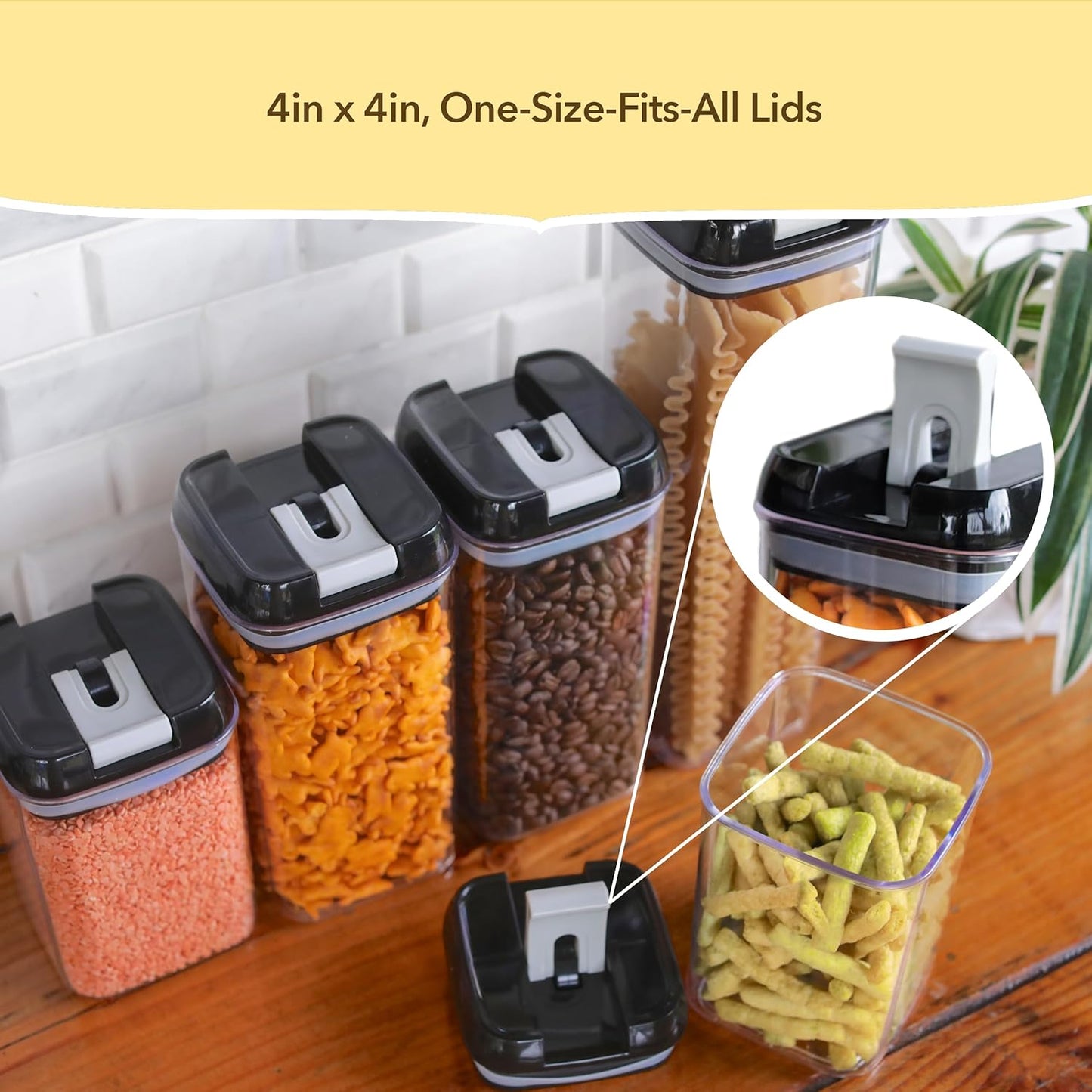 Simply Gourmet Airtight Food Storage Containers with Lids – 4 Piece Slim Kitchen Pantry Organization Set, 8 Cup Capacity, BPA-Free Clear Plastic, Stackable Containers for Flour, Sugar, Rice, Snacks